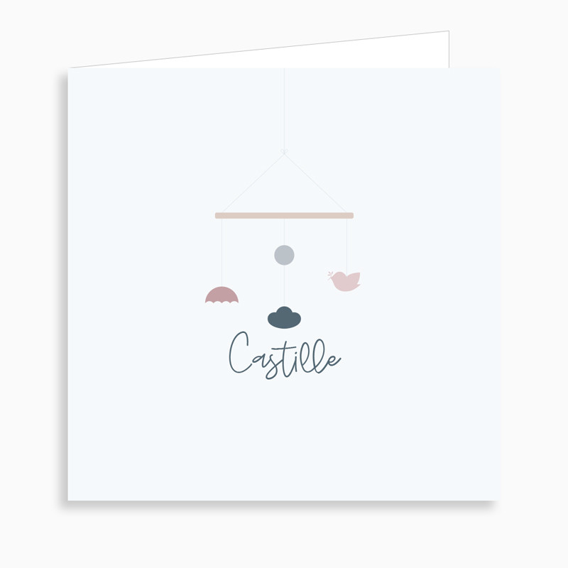 Faire-part de naissance mobile nuage pour fille (dépliant 4 pages)