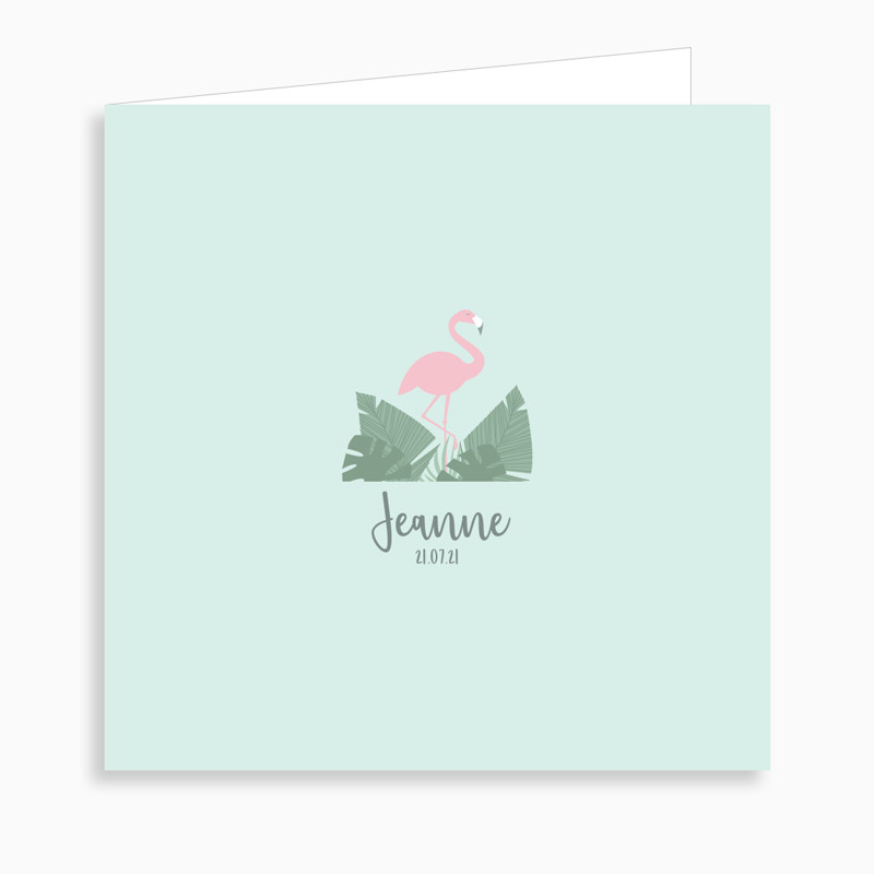 Faire-part de naissance flamant rose (dépliant 4 pages)