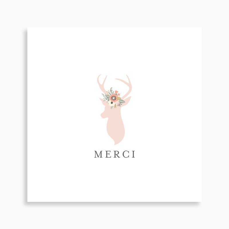 Carte de remerciement naissance jolie biche et sa couronne de fleurs