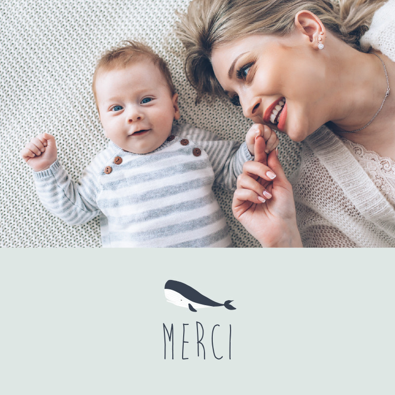 Carte de remerciement naissance baleine et son petit baleineau, Choix de la photo: Sur le recto