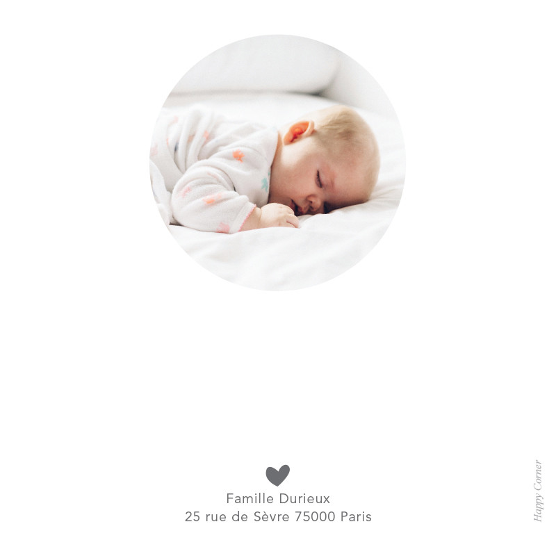 Carte de remerciement naissance couronne de fleurs, Forme de la photo: Ronde