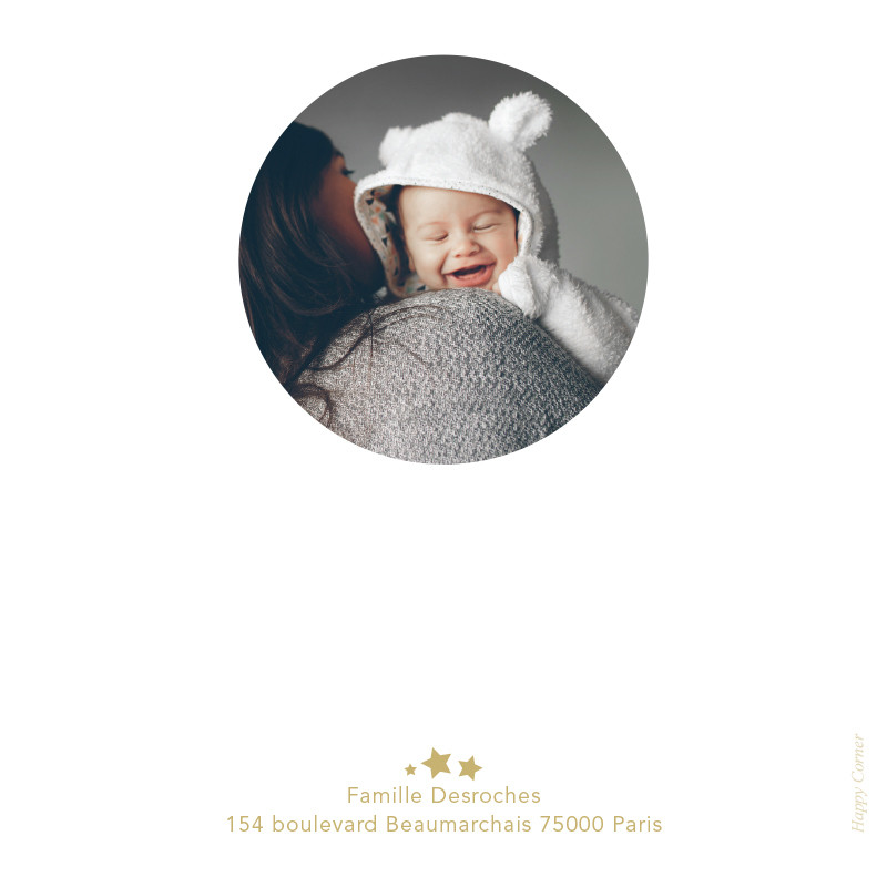 Carte de remerciement naissance joli ours polaire rêveur, Choix du verso: Photo ronde