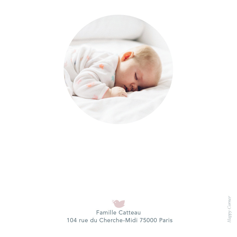 Carte de remerciement naissance mobile nuage, Choix du verso: Photo ronde