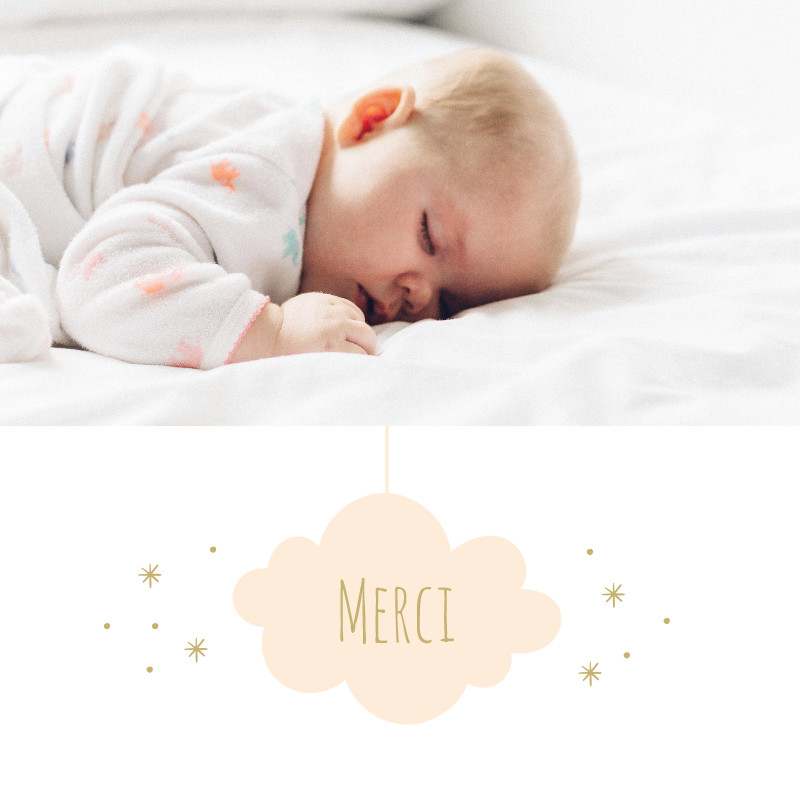 Carte de remerciement naissance nuage sur fond étoilé, Choix de la photo: Sur le recto
