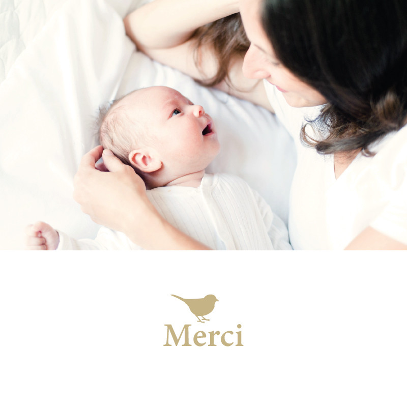 Carte de remerciement naissance oiseau et motif petits cœurs, Choix de la photo: Sur le recto
