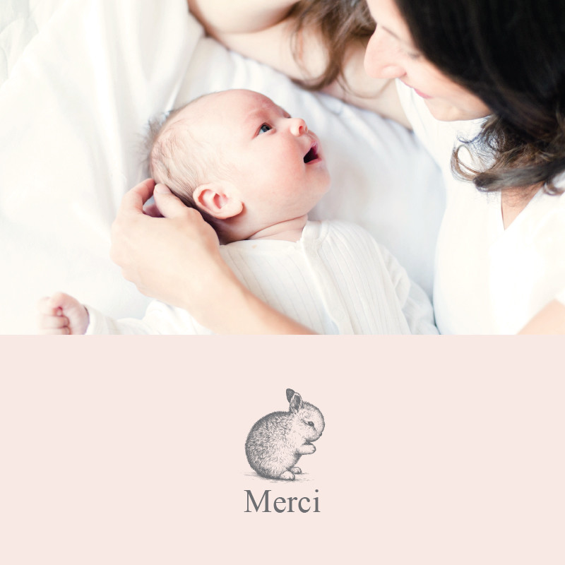 Carte de remerciement naissance petit lapin pour fille, Choix de la photo: Sur le recto
