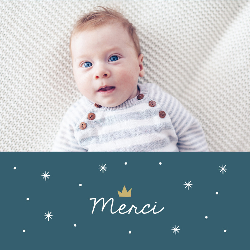 Carte de remerciement naissance petit tigre blanc avec sa couronne, Choix de la photo: Sur le recto