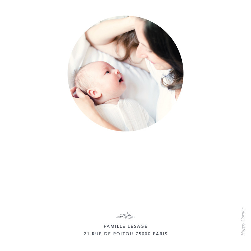Carte de remerciement naissance saison du printemps, Choix du verso: Photo ronde