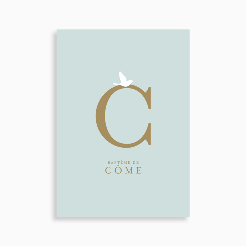 Faire-part de baptême monogramme et colombe (carte postale)