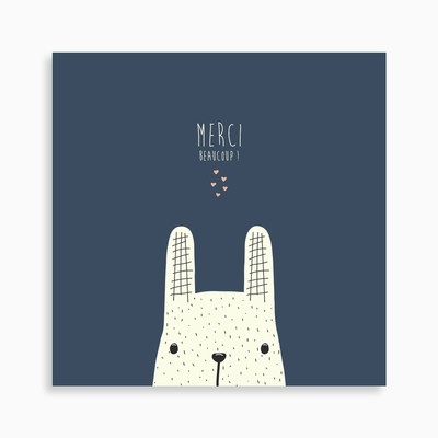 Carte de remerciement naissance petit lapin jouant à cache-cache