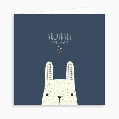 Faire-part de naissance petit lapin jouant à cache-cache (dépliant 4 pages)