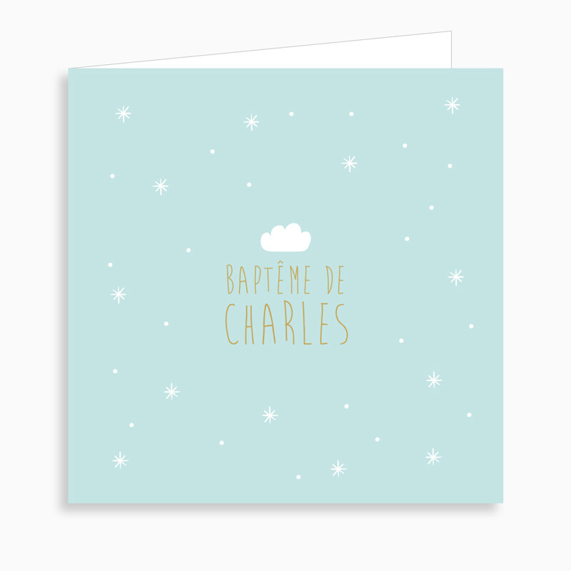 Faire-part de baptême petit nuage pour garçon (dépliant 4 pages)