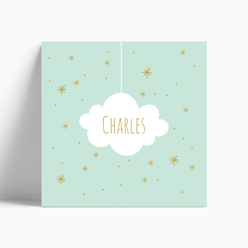 Faire-part de naissance nuage suspendu et étoiles