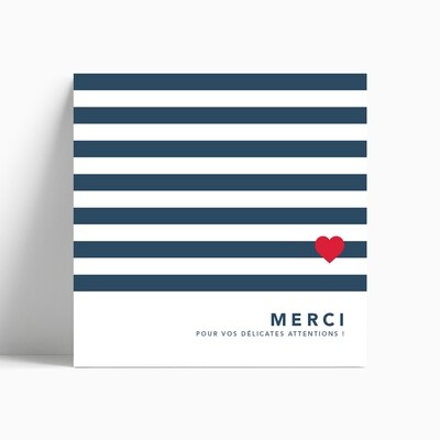 Carte de remerciement naissance marinière pour garçon