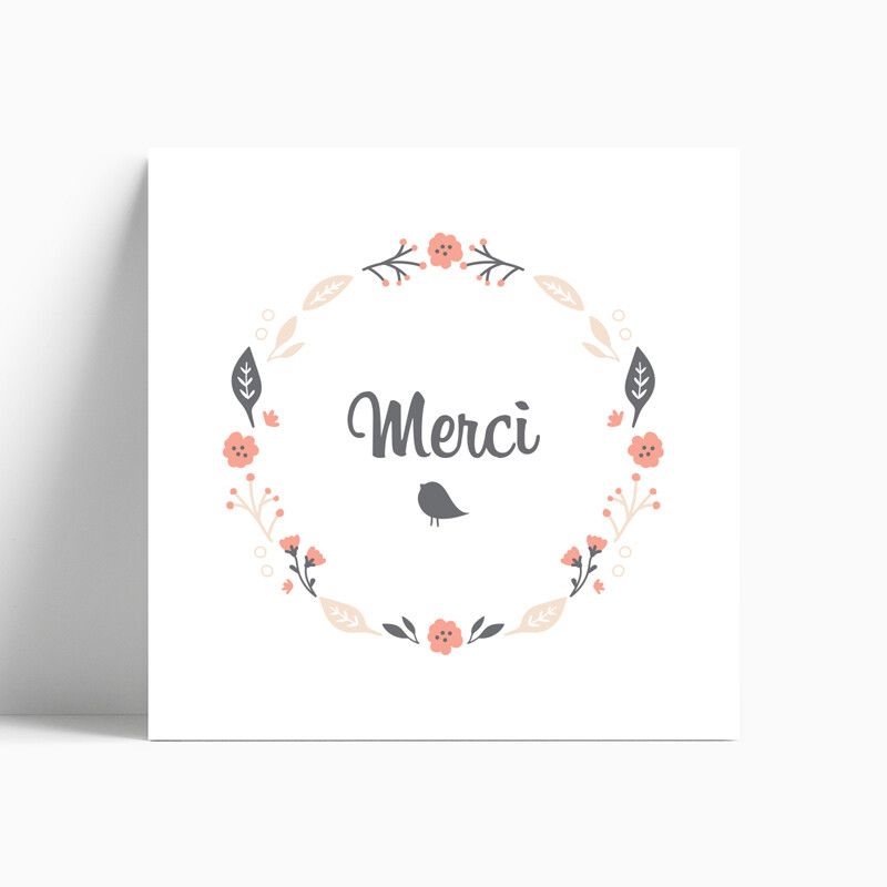 Carte de remerciement naissance couronne de fleurs