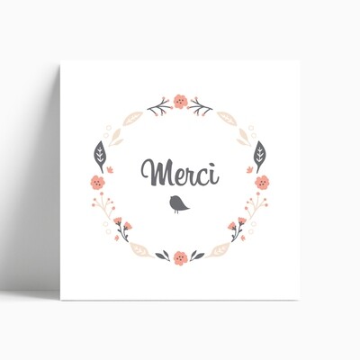 Carte de remerciement naissance couronne de fleurs