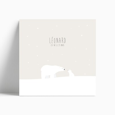 Faire-part de naissance ours polaire et son petit ourson