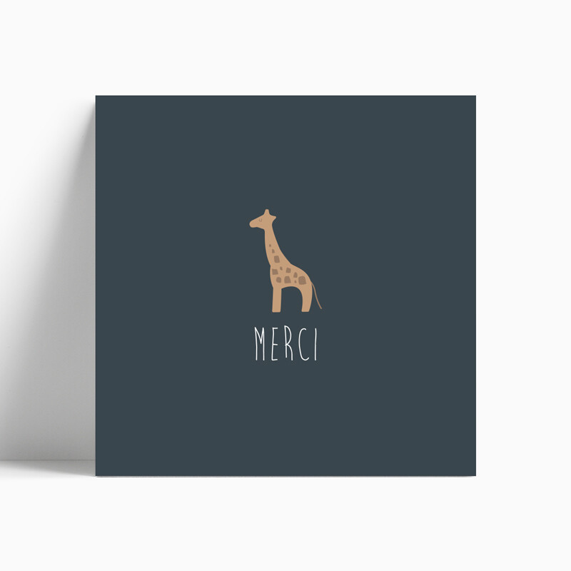 Carte de remerciement naissance girafe pour faire-part robe