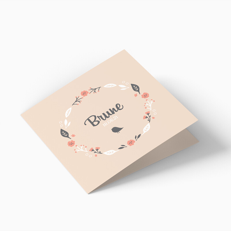 Faire-part de naissance couronne de fleurs 4 pages (dépliant)