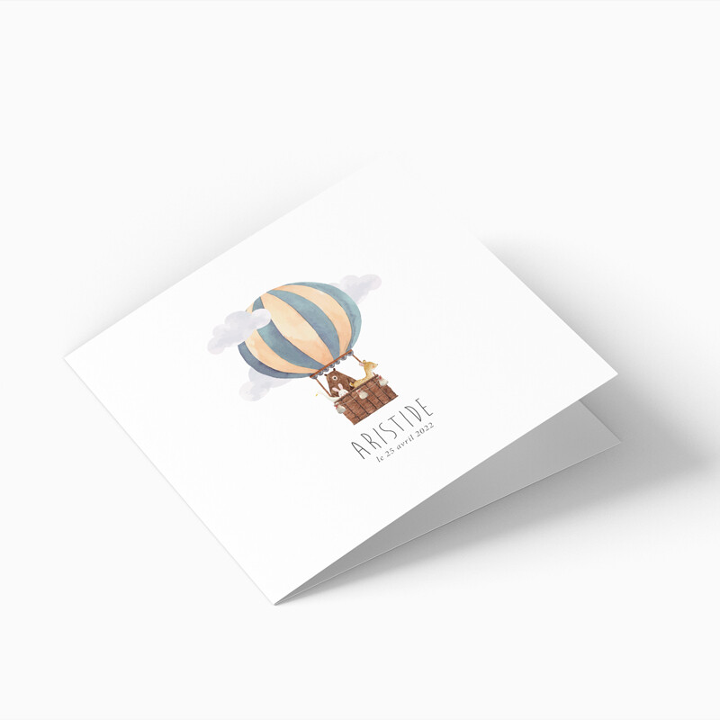 Faire-part de naissance animaux en montgolfière 4 pages (dépliant)