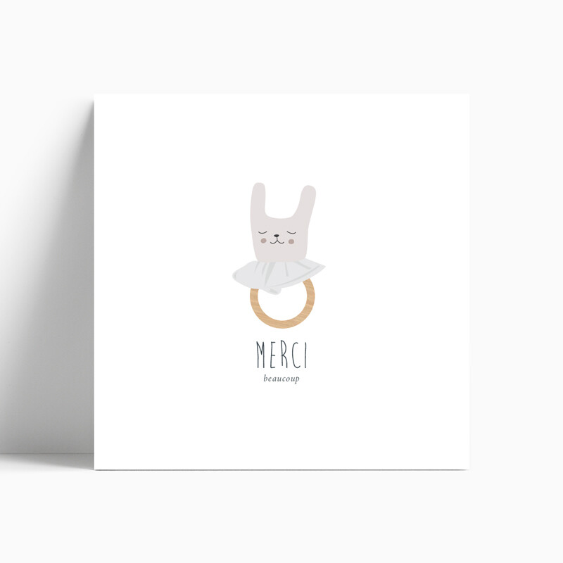 Carte de remerciement naissance hochet lapin