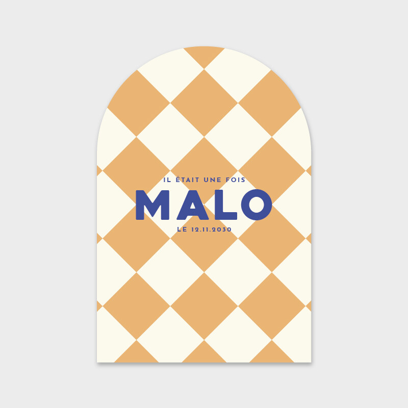 Faire-part de naissance motif arlequin au format arche
