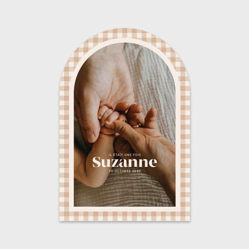 Faire-part de naissance vichy arche recto avec photo