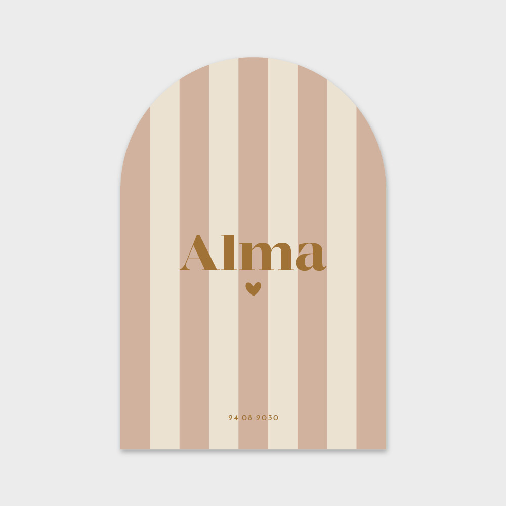 Faire-part de naissance "Alma" au format arche et son motif à rayures verticales
