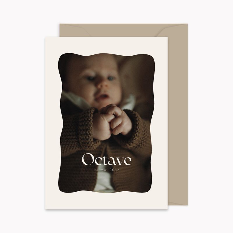 Faire-part de naissance photo avec bords ondulés octave