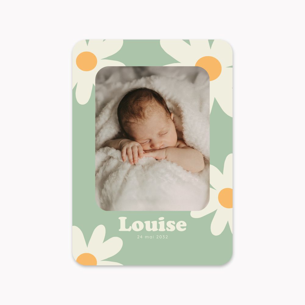 Faire-part de naissance motif marguerites avec photo à personnaliser