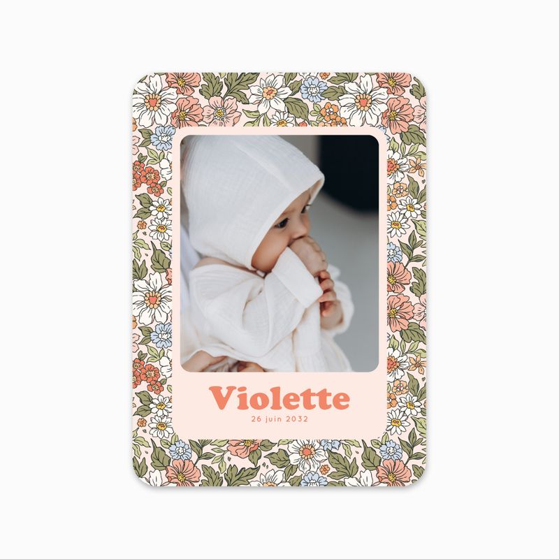 Faire-part de naissance blossom photo avec un motif à fleurs vintage