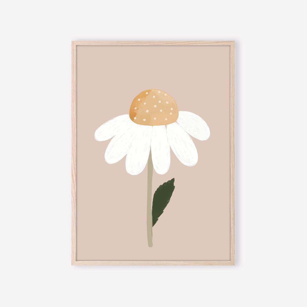 Affiche Petite Marguerite encadrée – fleur blanche au cœur jaune miel pour chambre de bébé