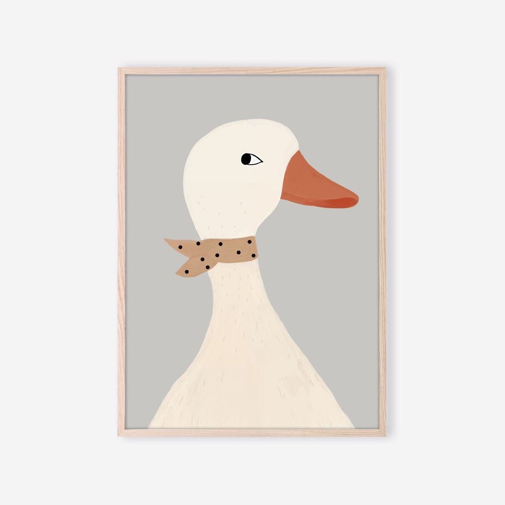 Affiche Mademoiselle Oie encadrée – illustration douce d’une oie élégante pour chambre de bébé