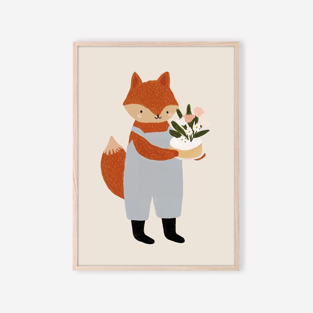 Affiche enfant Le Petit Renard Fleuriste – décoration douce pour chambre de bébé