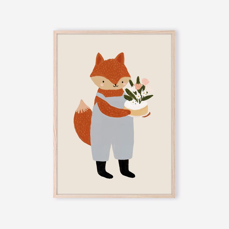 Affiche enfant Le Petit Renard Fleuriste – décoration douce pour chambre de bébé