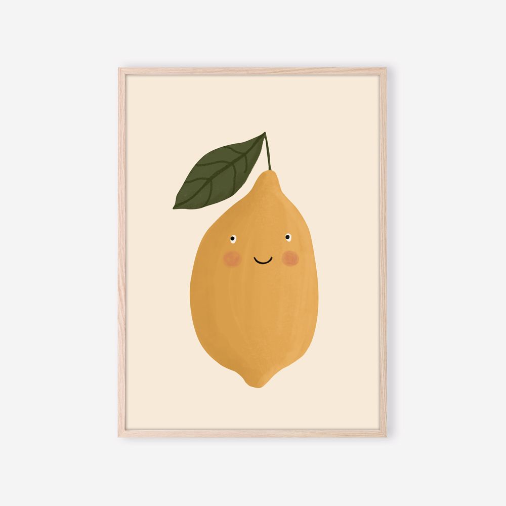 Affiche enfant Citron d’Amour - illustration douce d’un citron souriant pour chambre de bébé