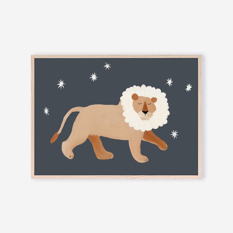 Affiche enfant Le Roi des Étoiles - illustration douce d’un lion céleste pour chambre de bébé