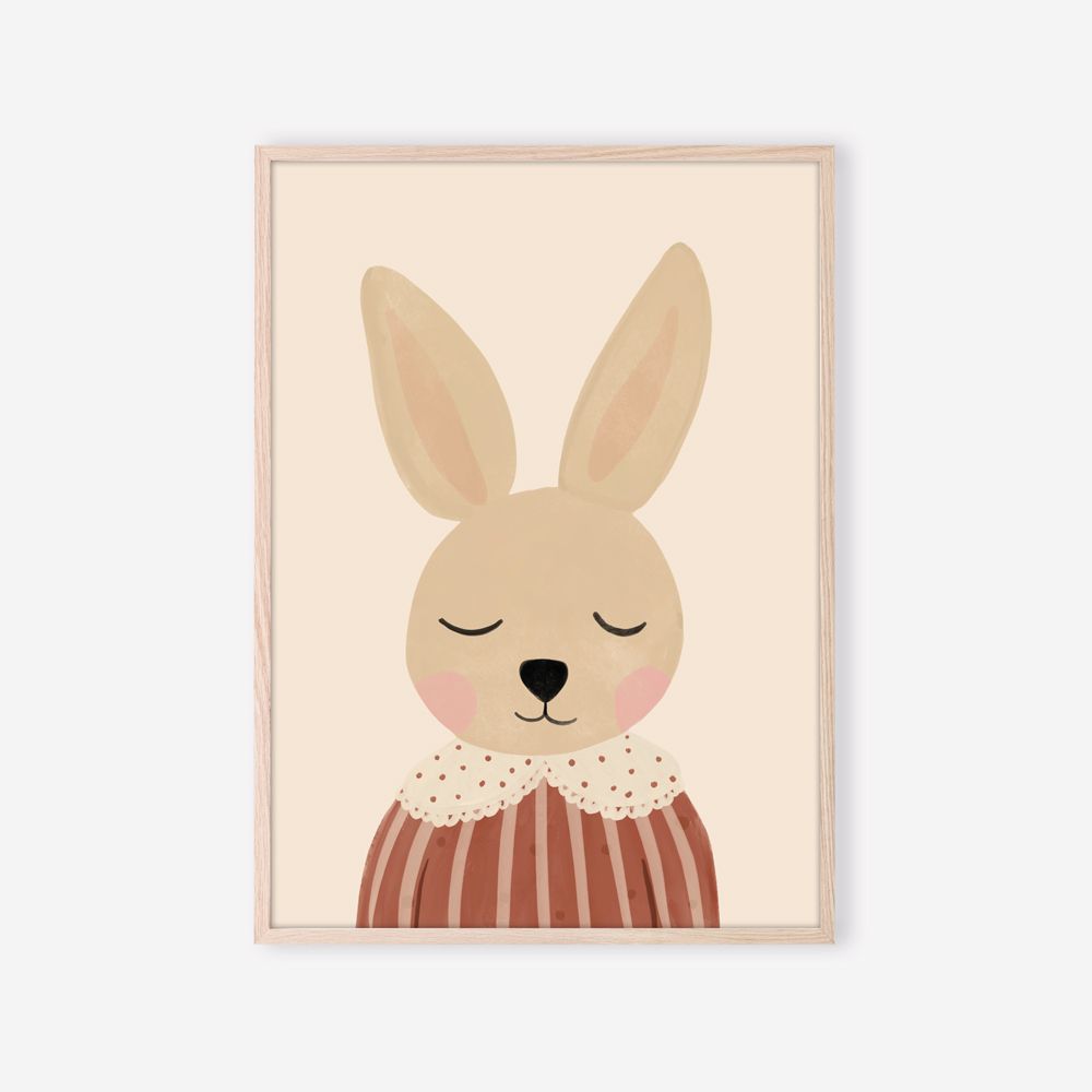 Affiche Albertine, lapin vintage aux tons biscuit et rose poudré