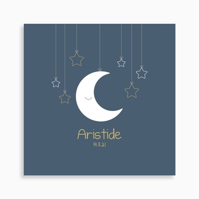 Faire-part de naissance lune suspendue et ses étoiles