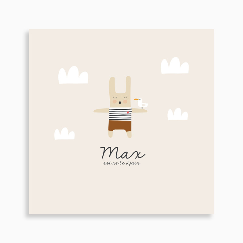 Faire-part de naissance lapin marin et sa mouette