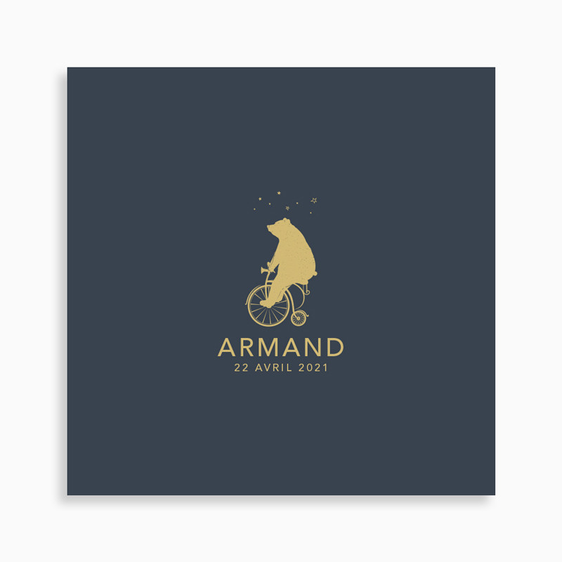 Faire-part de naissance ours sur un tricycle vintage