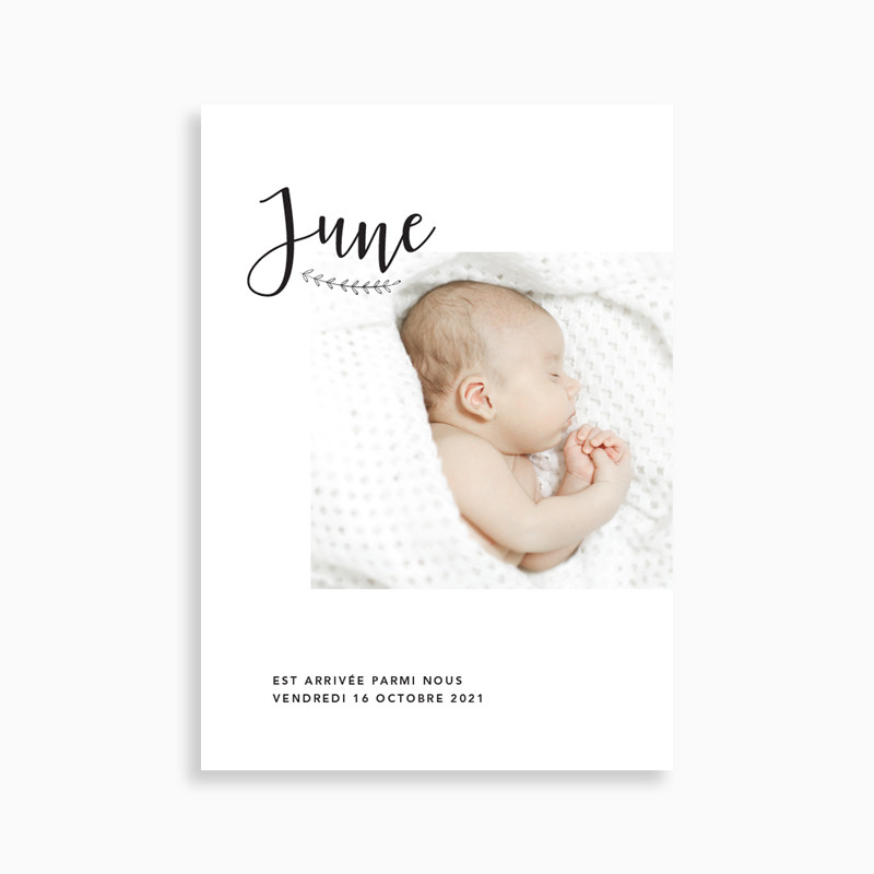 Faire-part de naissance photo moderne et chic (carte postale)
