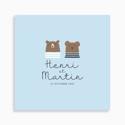 Faire-part de naissance oursons bruns pour jumeaux Faire-part de naissance oursons bruns pour jumeaux