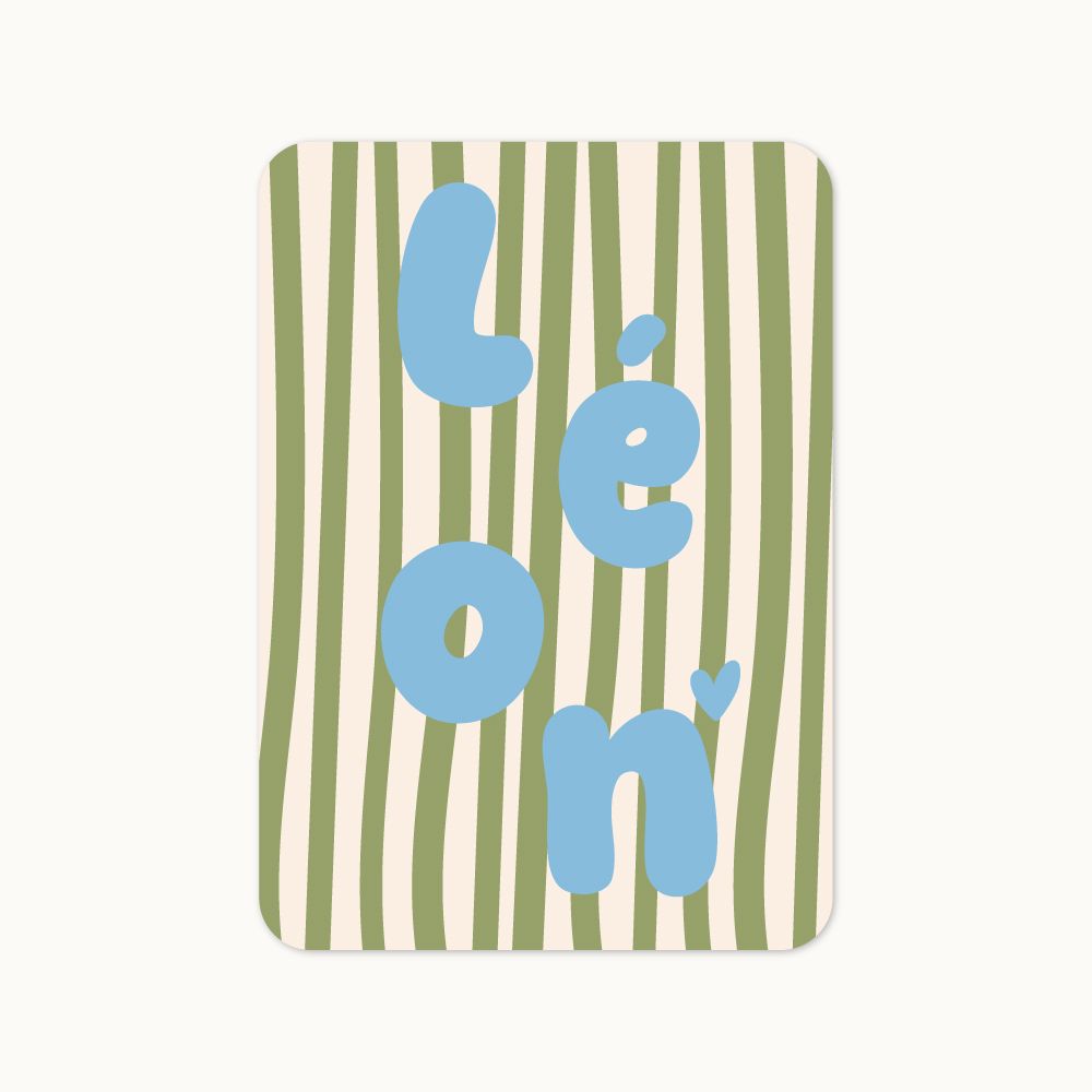 Faire-part de naissance Pop Rayé vert sauge design graphique rayures naturelles et modernes.