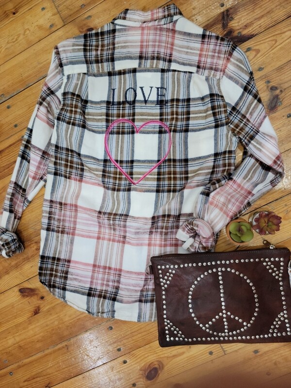 LOVE Embroidered Flannel