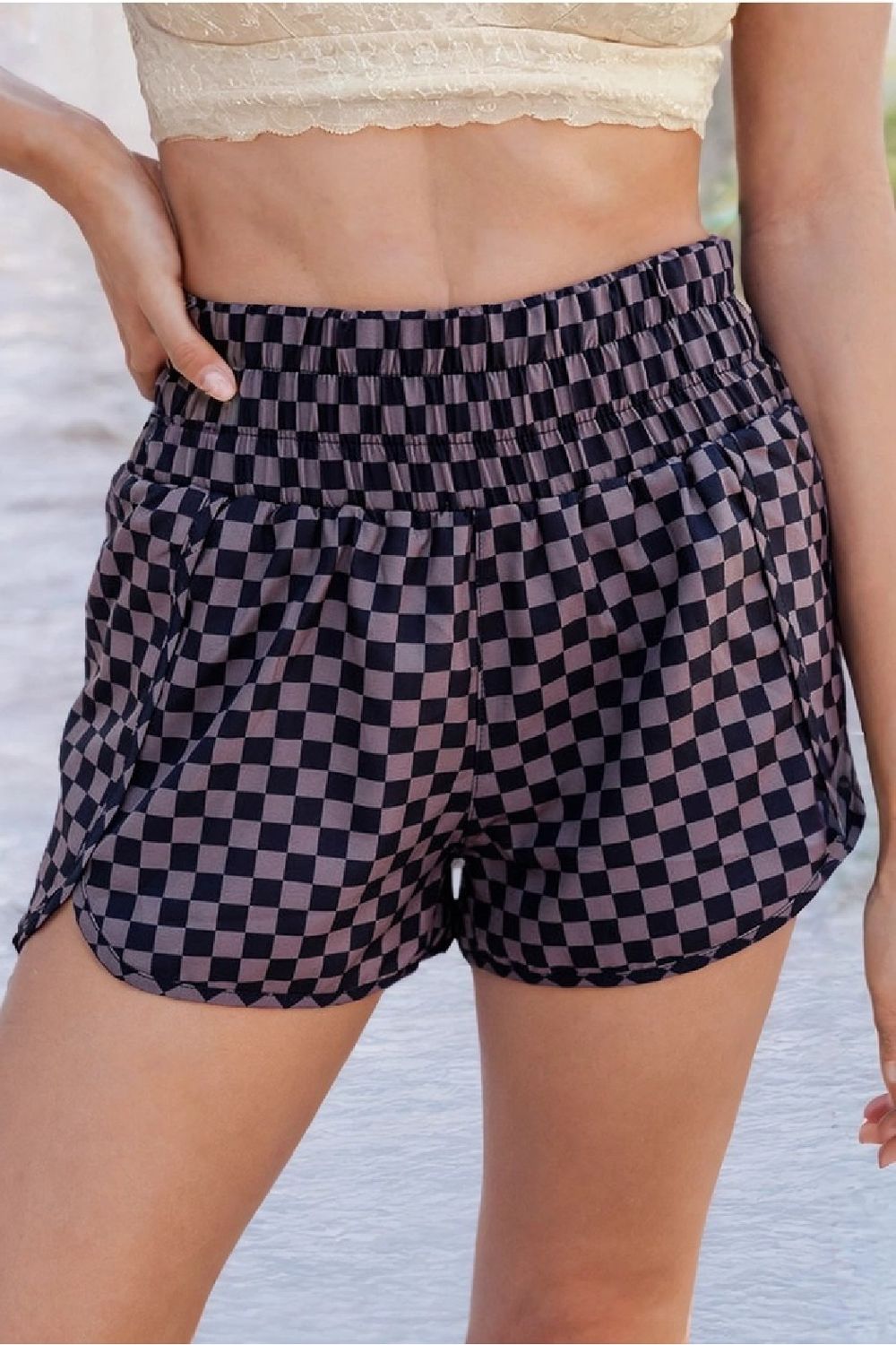 Checkered High Rise Athletic Shorts