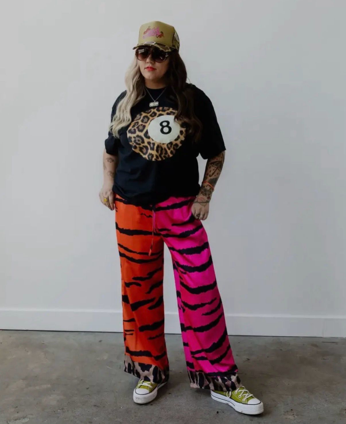 WILD OMBRÉ TIGER WIDE LEG SATIN PANT