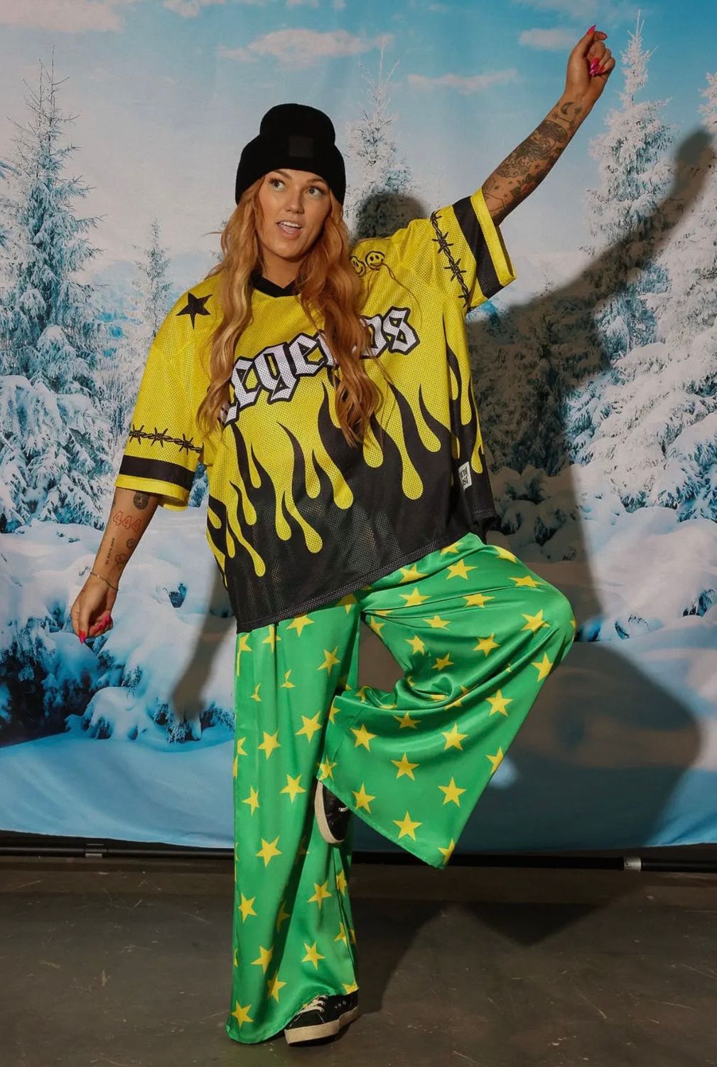 Supernova Green Star Wide Leg Trousers