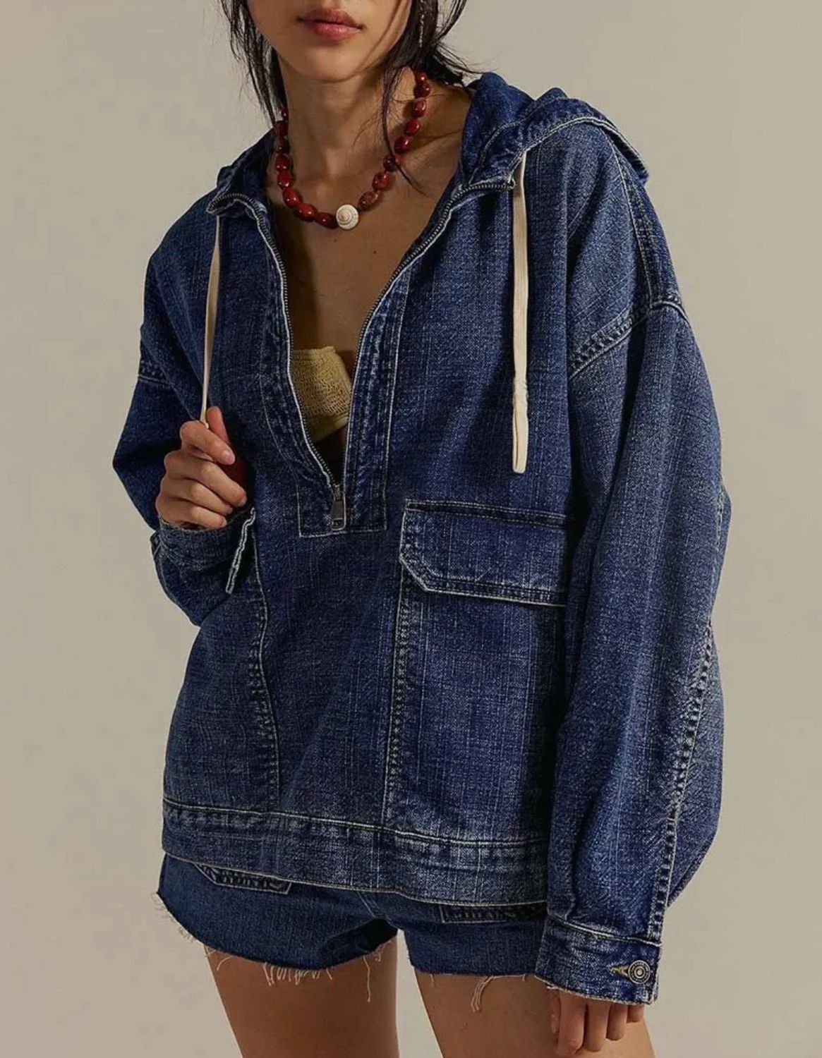 Denim Pullover Hoodie