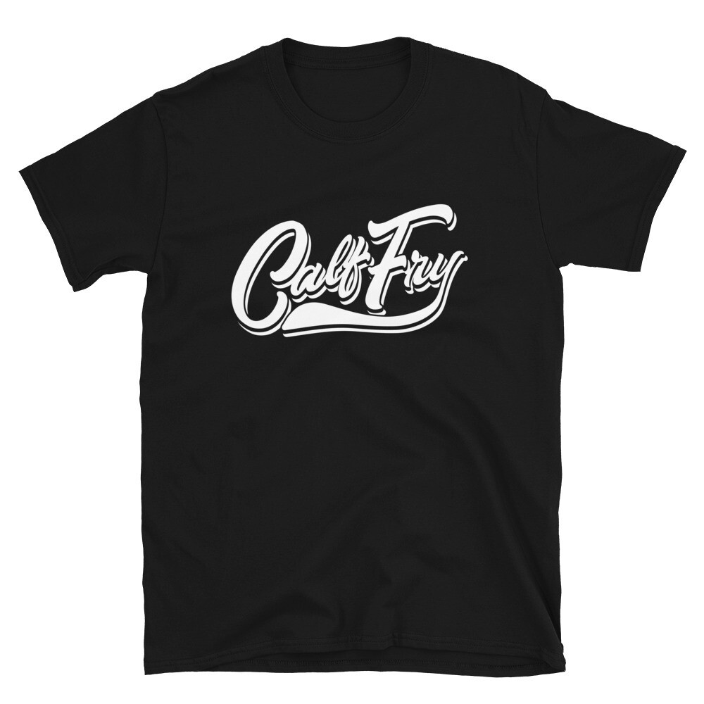 Calf Fry White Script Short-Sleeve Unisex T-Shirt Black